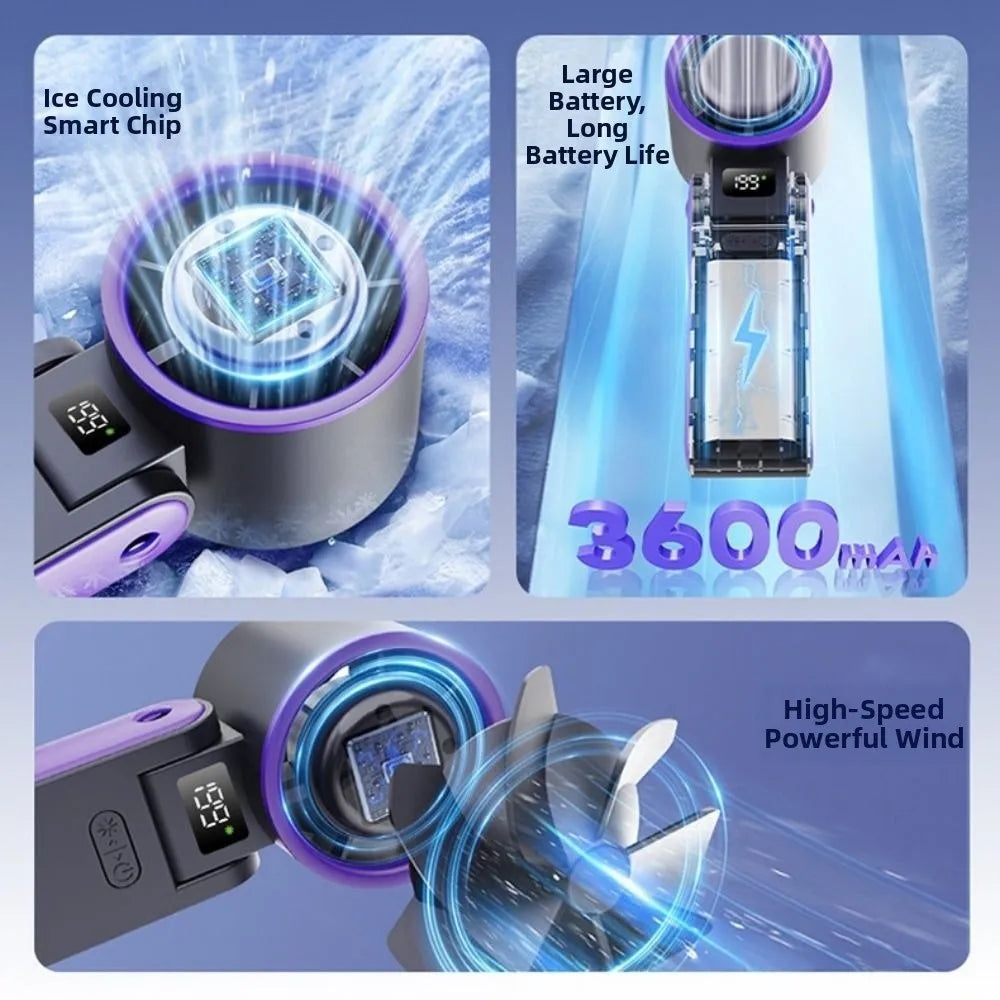 Ice Compress Cool Refrigeration Electric Fan Colorful Lighting 199 Gears Personal Cooling Fan High Wind Speed Quiet Operation Oasis Select