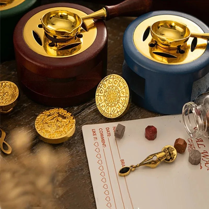 Retro Sealing Wax Melting Kit Mini Furnace Pot and Spoon Combo Practical Wax Seal Accessory for Handmade Craft Decor Oasis Select