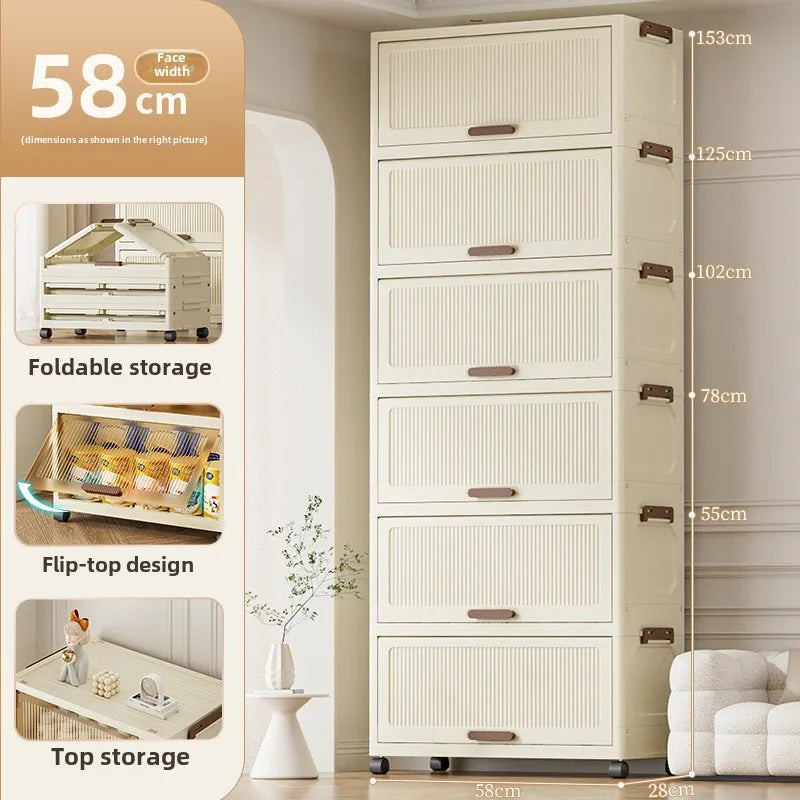 Simple folding storage cabinet Plastic multi-layer bag wardrobe storage box living room storage cabinet Oasis Select 58Cm1layerwhite
