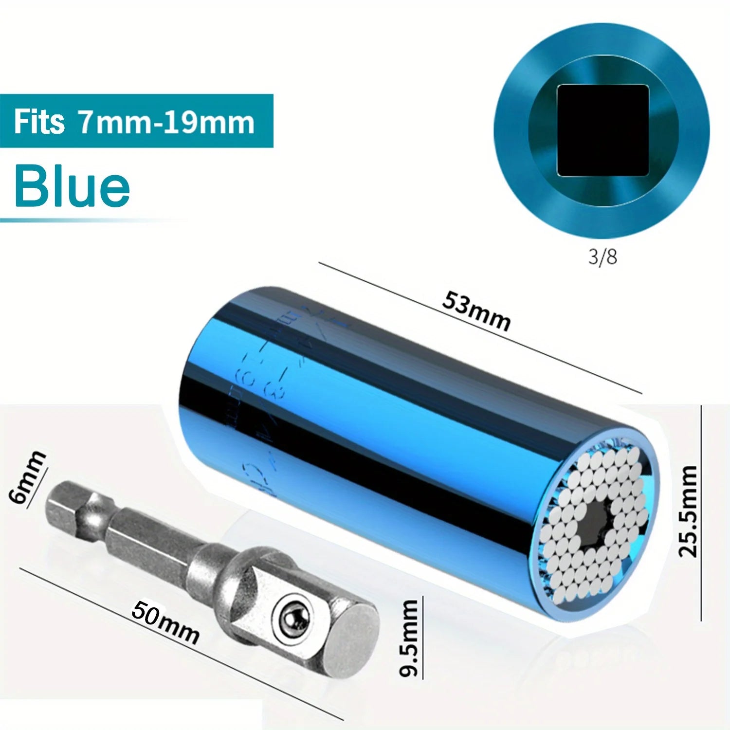 Universal Socket Wrench Set 7-19mm with 3/8-inch Professional Impact Socket Adapter Multi- Nut Tightening Quick Ratchet Stand Oasis Select Blue