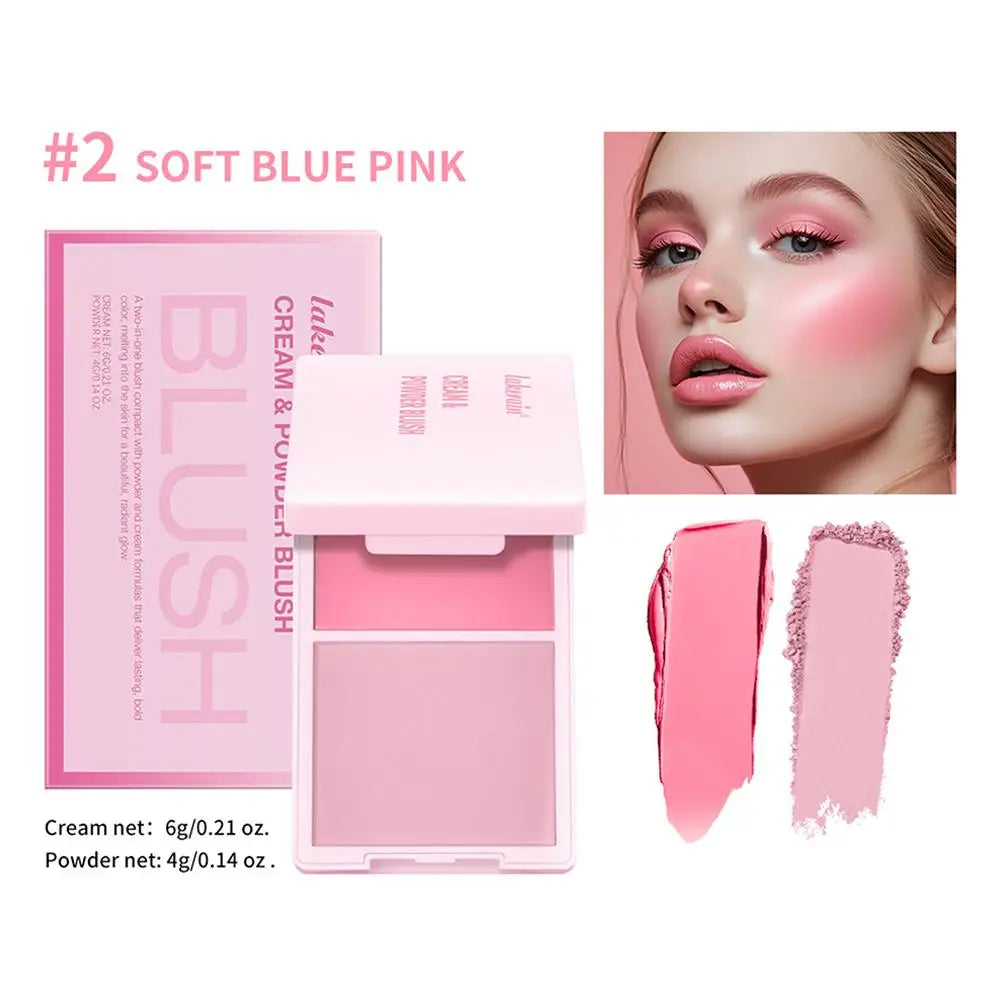 Dual Cream & Powder Blush Palette – Peach Pink, Long-Lasting