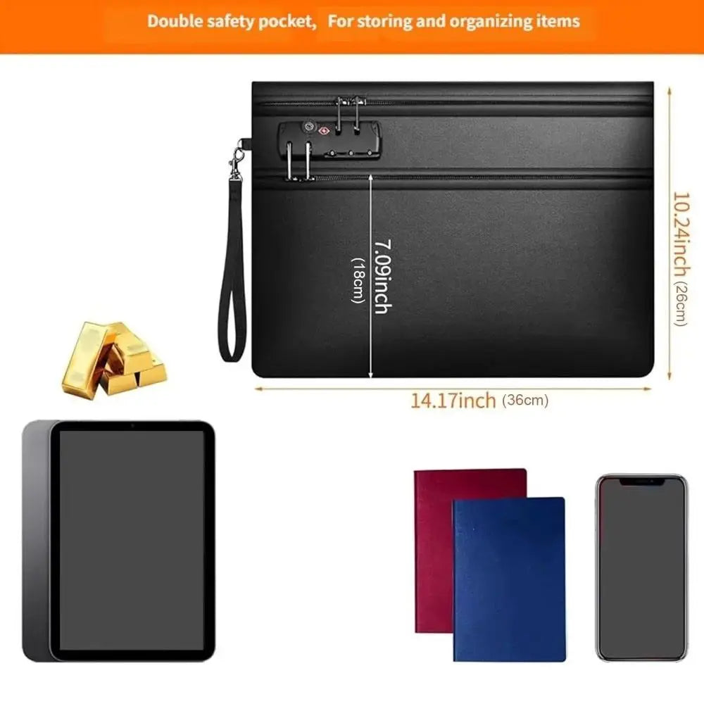 Lockable Fireproof Document Bag Waterproof Heat-resistant Safety File Folder Dustproof Large Capacity Important File Storage Bag Oasis Select