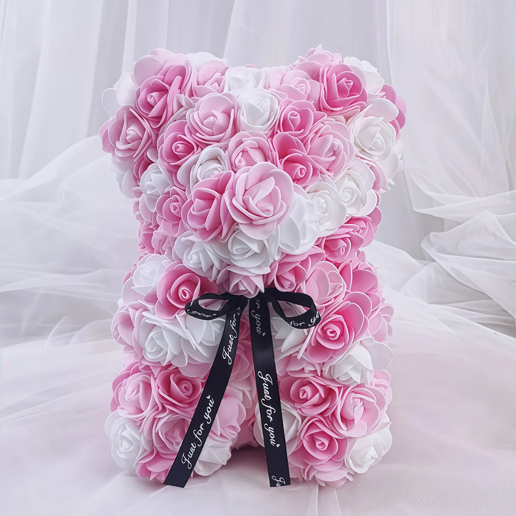 1Pc Artificial Rose Bear, Artificial Rose Flower Bear Gift For Birthday,Valentines Day, Wedding Mothers Day And Anniversary Oasis Select Pink