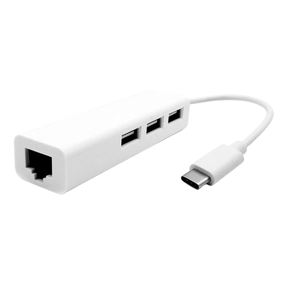 4-in-1 USB-C to RJ45 Ethernet Adapter + 3-Port USB 2.0 Hub USB-C Ethernet Hub Oasis Select
