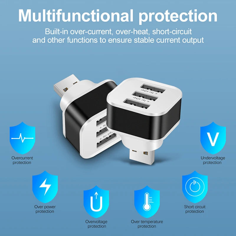 New Car USB Charging Extender 2.0 3-port Extended USB Splitter With Indicator Light Plug And Play 3 In 1 For Smart Phones Hubs Oasis Select
