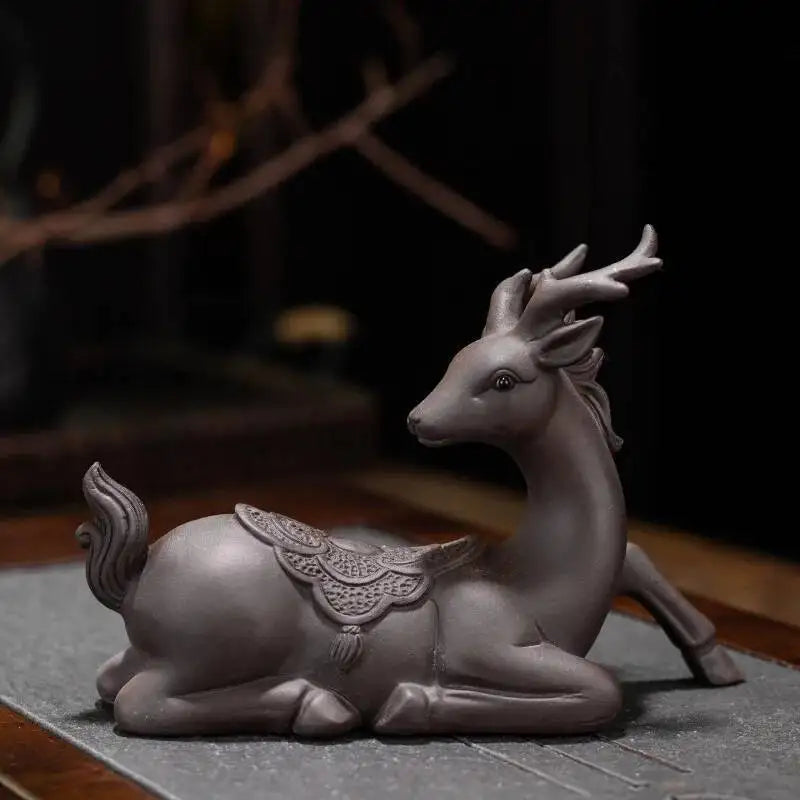 Purple Clay Deer Peace Creative Ornament Tea Pet Car Tea Accessories Tea Table Tea Desk Tea Tray Ornaments Ceremony Supplies Oasis Select