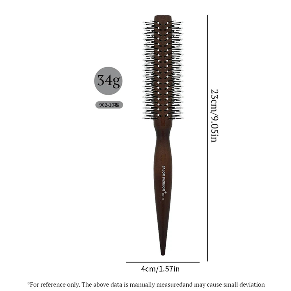 Natural Wood Handle Round Barrel Hair Comb Anti Static Brush Hair Round Comb Styling Tools For Thin Or Short Hair Men Women Use Oasis Select 902-10-K