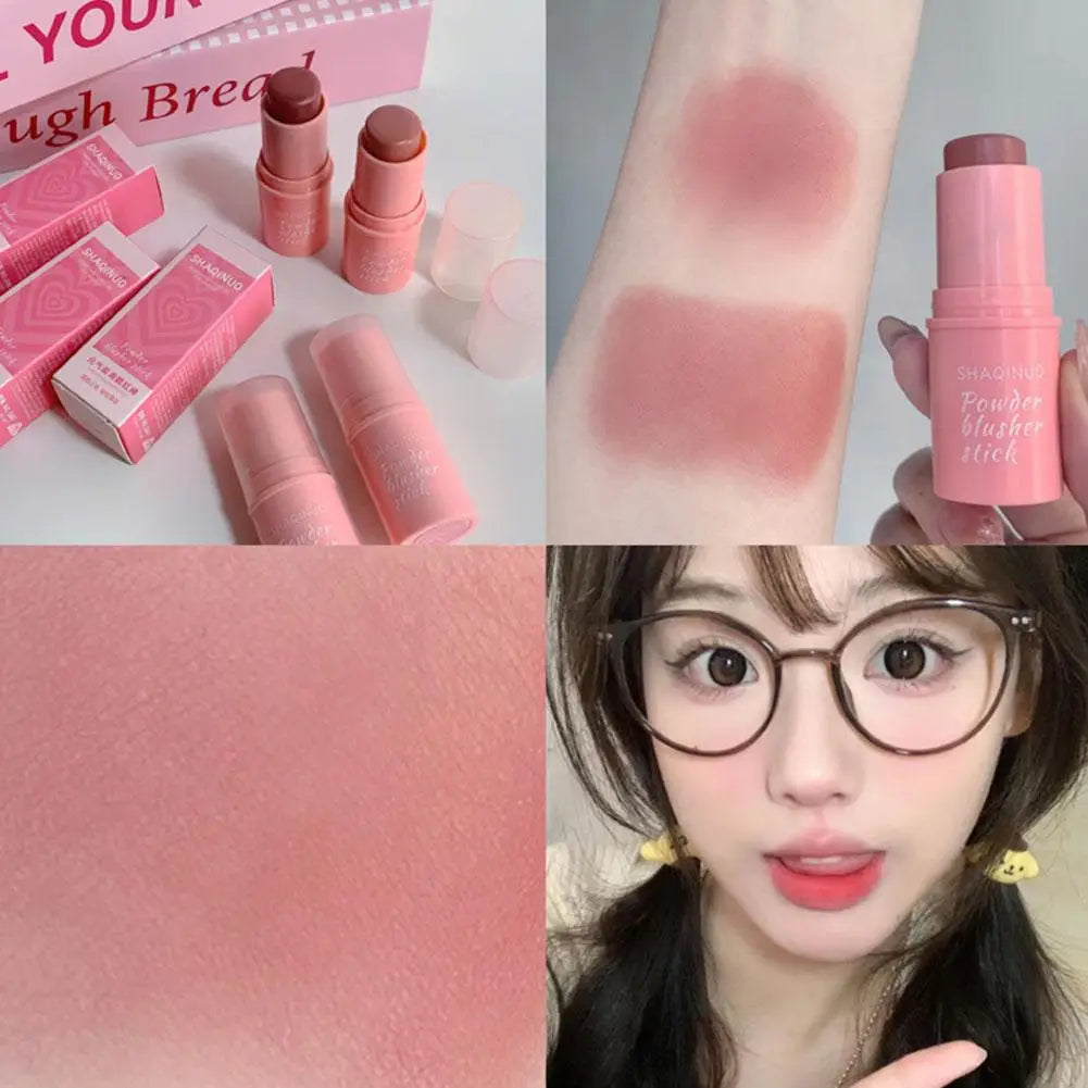 Smooth Powder Blusher Stick Natural Low Saturation Powder Blusher Stick Lip Gloss Dual-use, Durable Waterproof Powder Blusher Oasis Select