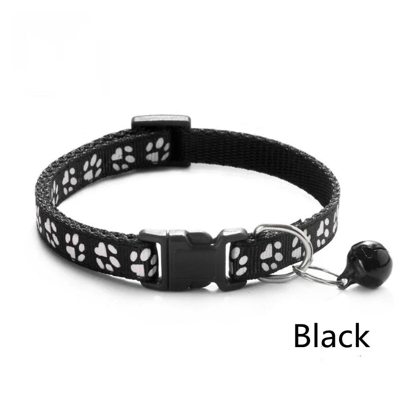 1/6pcs Pet Collar With Bell, Cartoon Footprints, Colorful Dog, Puppy, Cat Accessories, Adjustable Safety Bell Ring Necklace, Pet Oasis Select Black