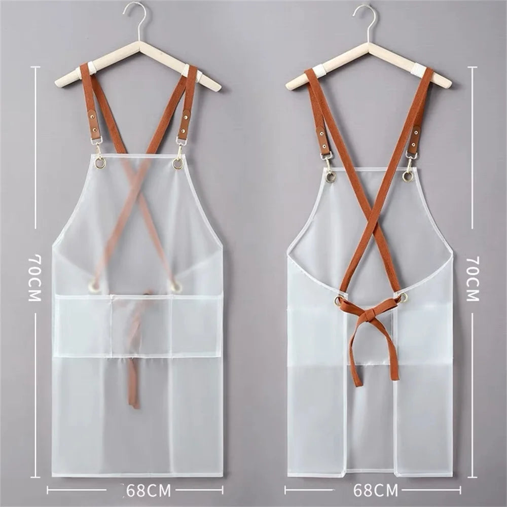 New Apron Waterproof And Oil-proof Strap Fashionable Korean-style Overalls Household Kitchen Cooking Women's TPU Work Clothes Oasis Select