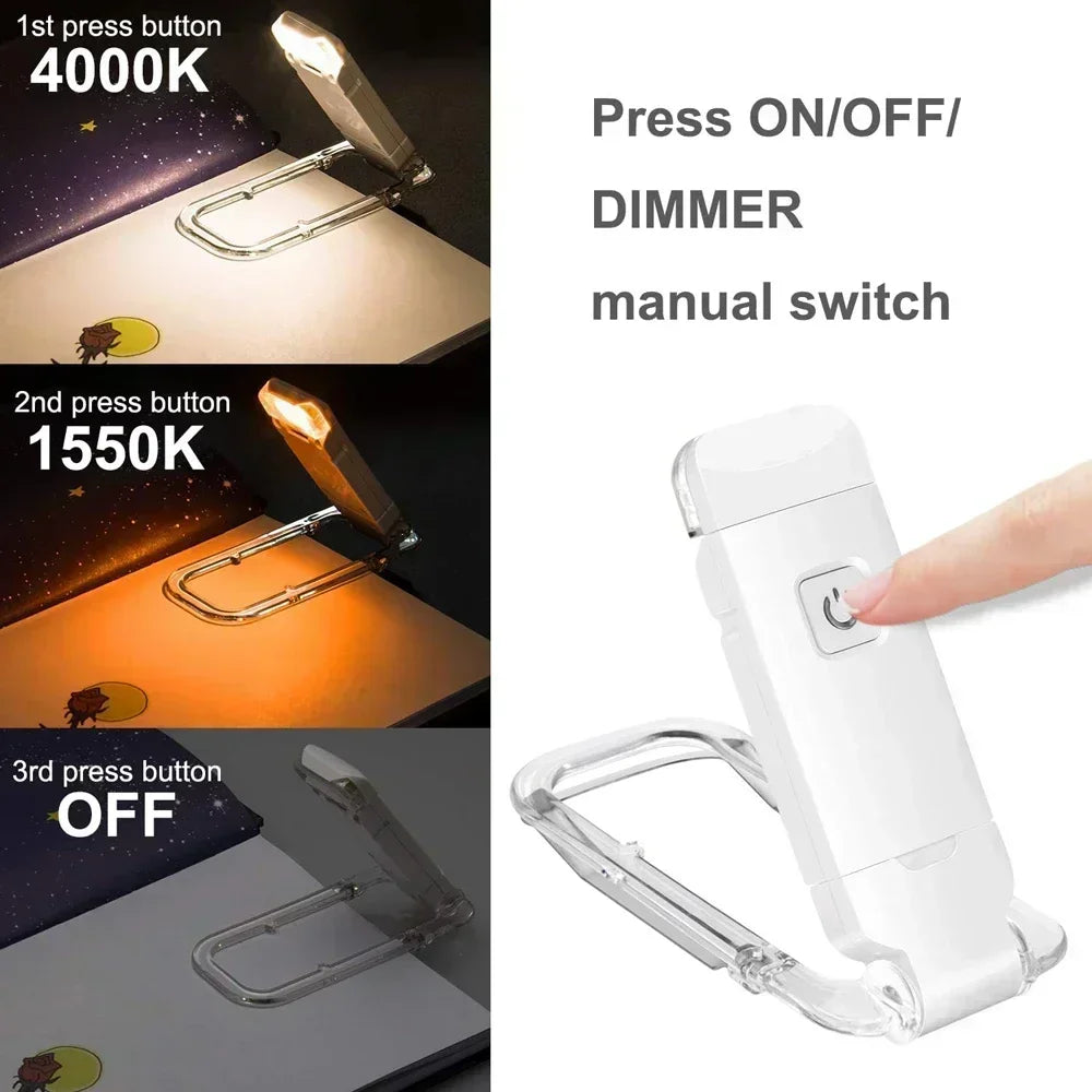 ZHIYU Clip-On LED Book Light | USB Rechargeable, 3 Brightness