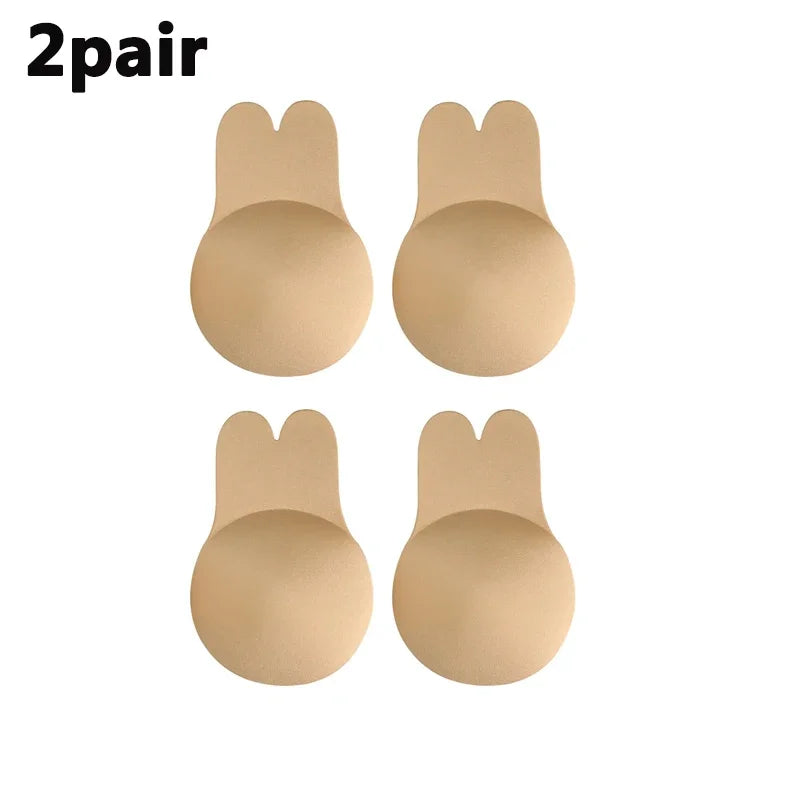 Women Breast Lifting Stickers Push Up Bras Silicone Invisible Chest Strapless Breast Rabbit Lift Up Tape Nipple Cover Bra Pads Oasis Select Skin Color-2pair 13cm