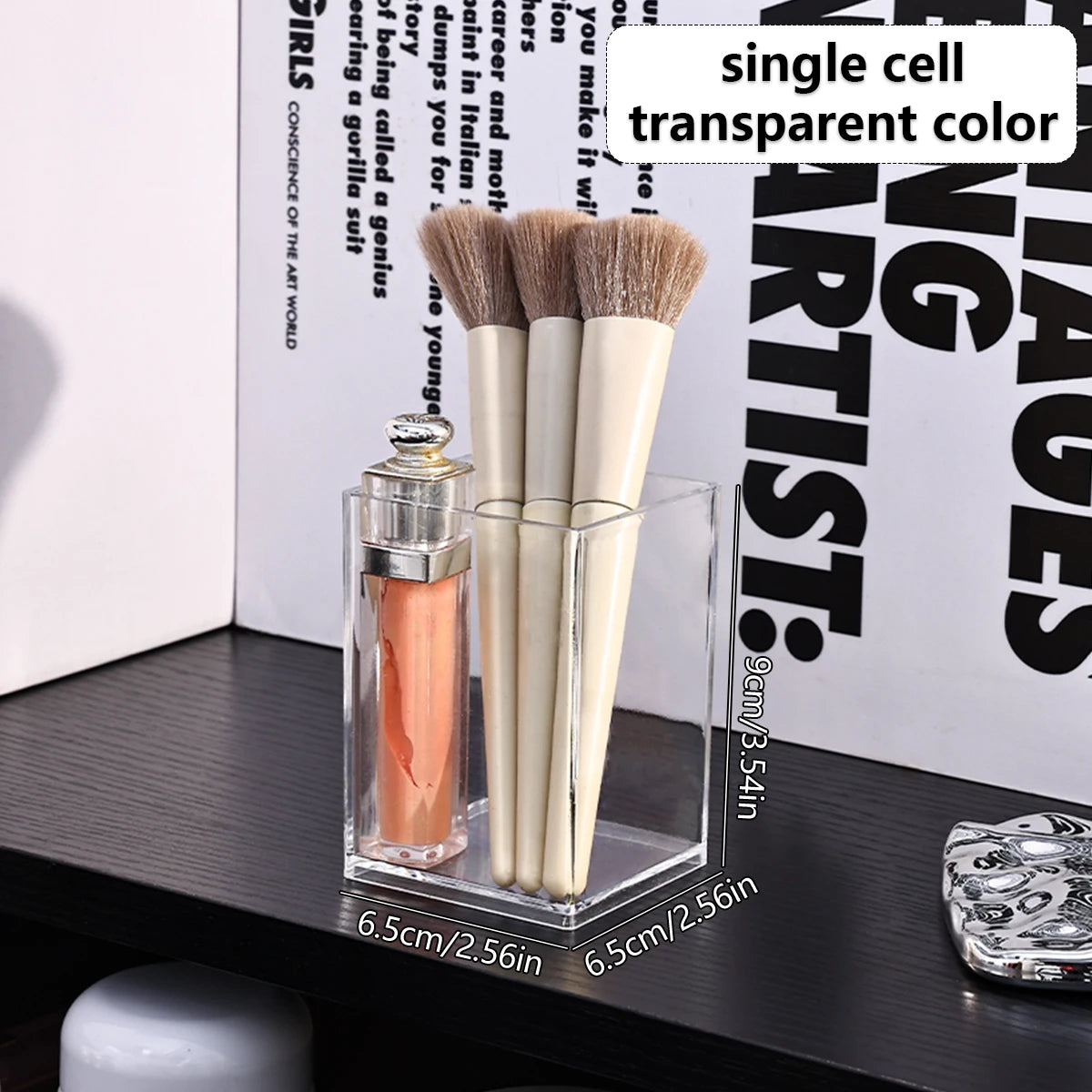 1pc Desktop Acrylic Transparent Makeup Brush Storage Box Organizer Portable Lipstick Makeup Brush Makeup Pen Holder Storage Box Oasis Select 1grid-transparent