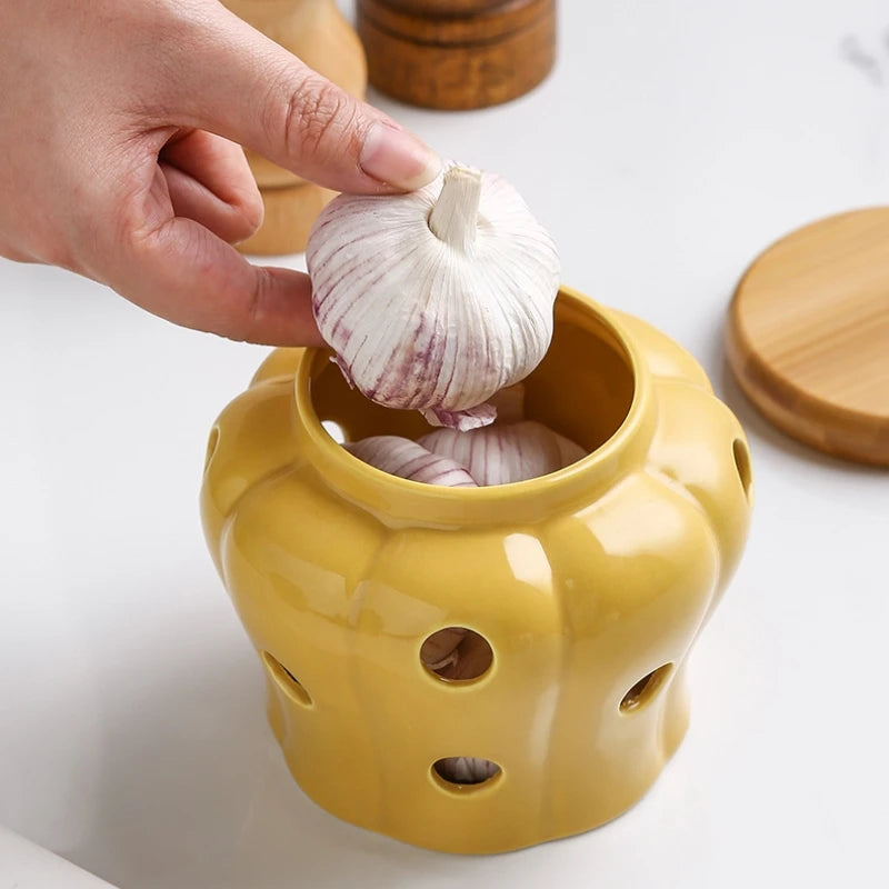 Pumpkin Jar with Lid Hollow Out Kitchen Ventilation Storage Tank Durable Ceramic Garlic Ginger Dried Chili Pepper Storage Jars Oasis Select