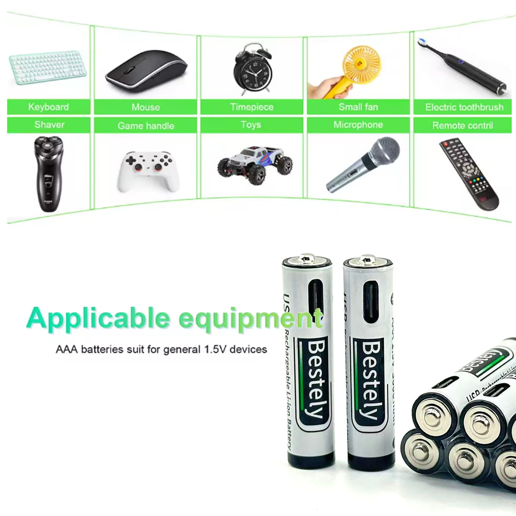 AA+AAA Rechargeable Batteries 1.5V Li-ion Battery Long-Lasting High Capacity Lithium, 2000 Cycle with Free USB-C Cables Oasis Select