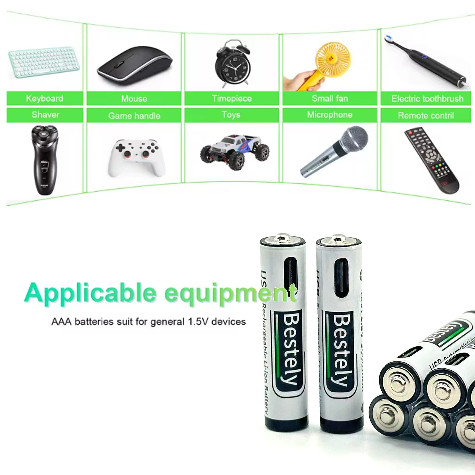 AA+AAA Rechargeable Batteries 1.5V Li-ion Battery Long-Lasting High Capacity Lithium, 2000 Cycle with Free USB-C Cables Oasis Select