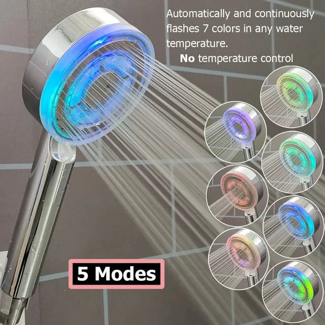 New Temperature Control 3/7 Color Changing LED Anion SPA Shower Head Water Saving Handheld Bathroom Home Innovative Accessories Oasis Select 5 Mode 7 Color