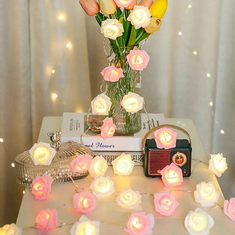 LED Pink Rose Flower String Lights USB powered for Wedding Home Party Birthday Festival Indoor Outdoor Decorations 1.5M/3M Oasis Select
