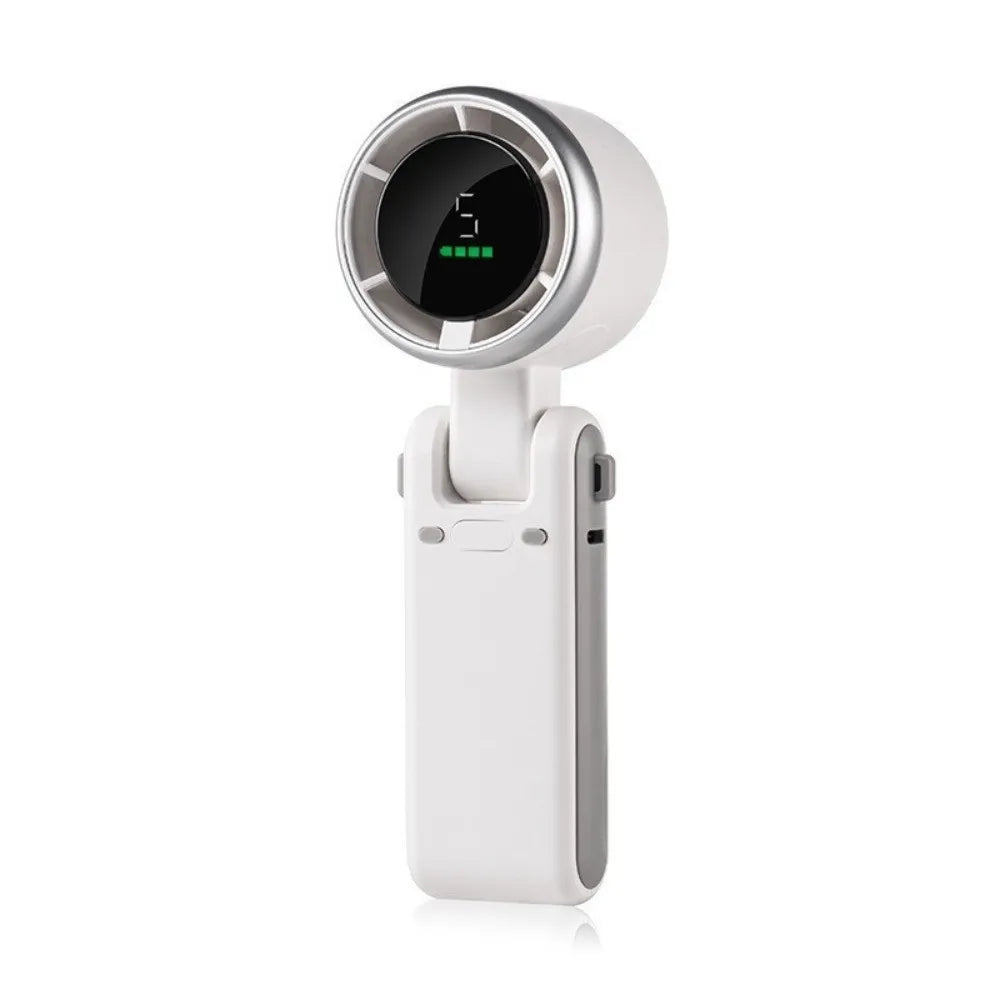 Folding Battery Mini Handheld Fan LED Display 180 Degree Hanging Neck Fan USB Rechargeable High Speed Fan Travel Oasis Select white