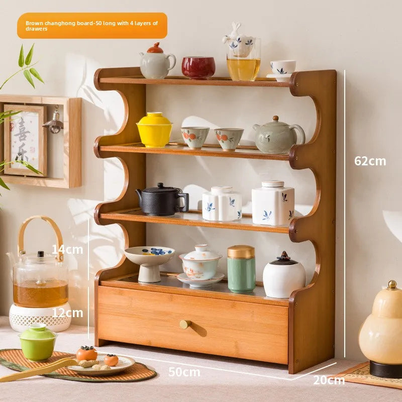 Desktop water cup shelf, shelf, modern simple new Chinese Bogu rack, with tea extraction set, teapot storage and placement rack Oasis Select Brown 4-50 CH