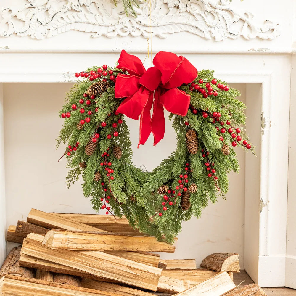 Christmas Bow Red Fruit Artificial Simulation Wreath for Home Interior and Exterior Decoration plant garden decoration Oasis Select