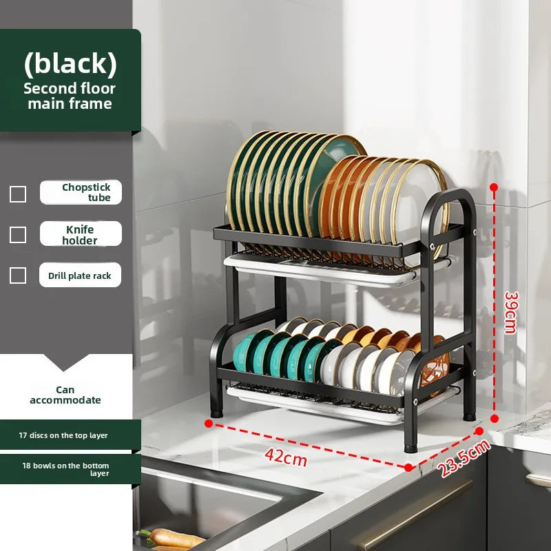 Kitchen Storage Artifact H-Type Dish Rack Drain Rack Multi-layer Multifunctional Bowl Rack Chopstick Rack Kitchen Shelf Oasis Select H two-layer