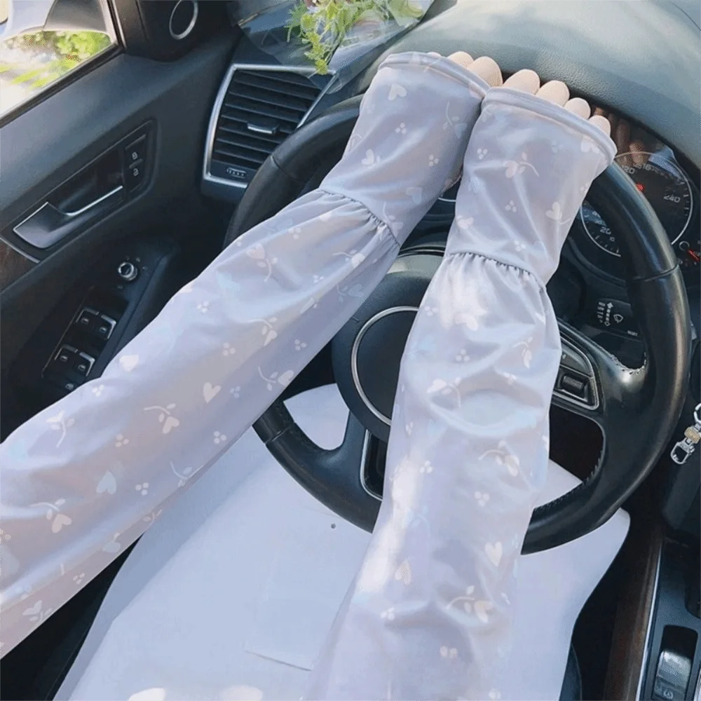 Breathable Ice Silk Sleeve Loose Fit Love Flower Print Sun Protection Sleeves Cooling Material UV Protection Sleeves Cycling Oasis Select
