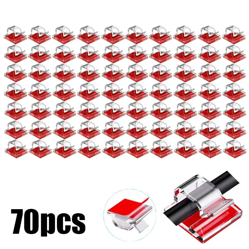 10/30/100PCS Cable Organizer Clips Cable Management Wire Manager Cord Holder USB Charging Data Line Bobbin Winder Wall Mounted Oasis Select 70PCS-Transparent