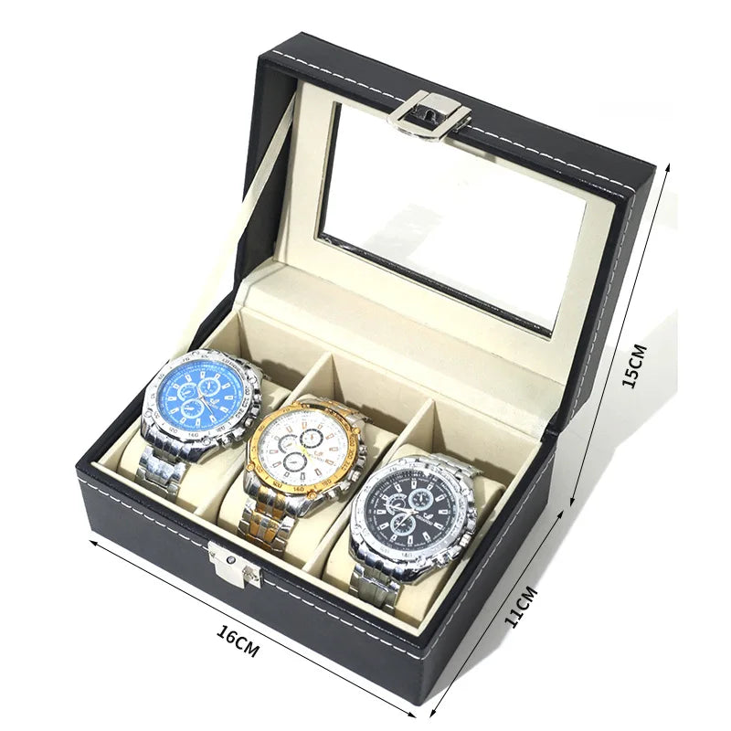 3/6/12 Slot Men Watch Display Case PU Leather Watch Organizer Box Black Watch Bracket Display Box Holiday Gift Wotch Box Oasis Select
