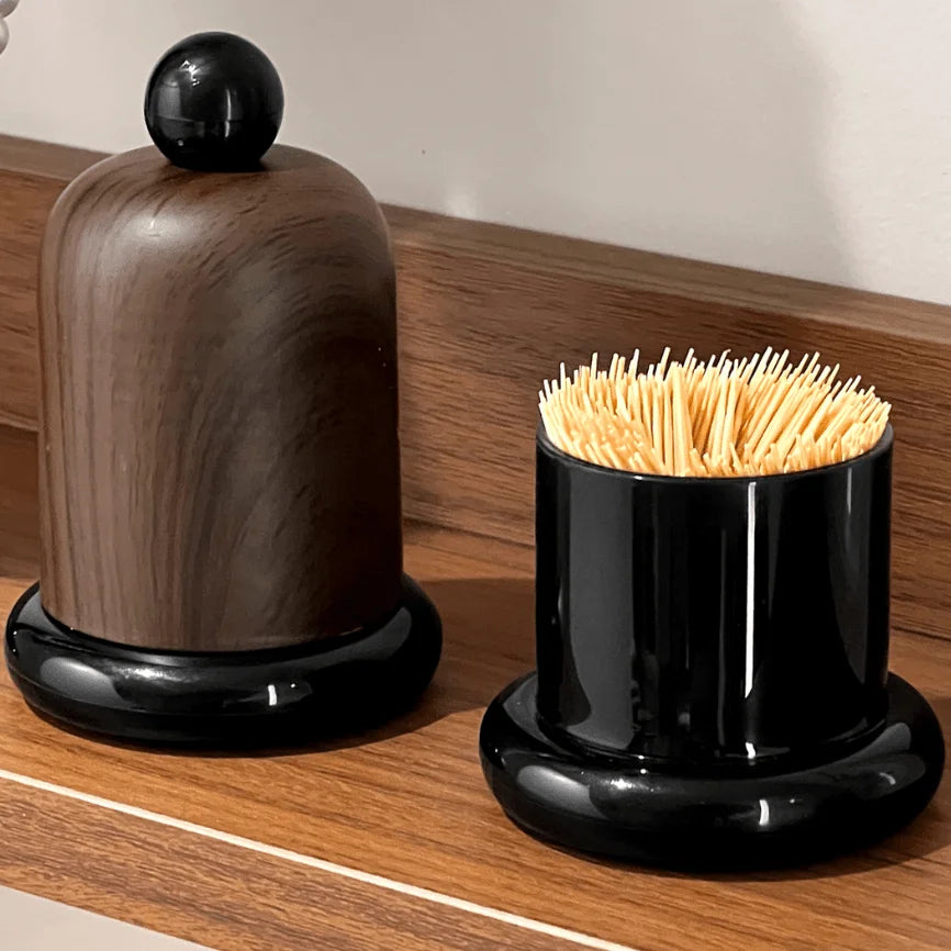 1PC Elegant Walnut Wood Toothpick Holder with Ball Top - Solid Wood Design, High-End Decor for Living Room & Kitchen, Portable Oasis Select