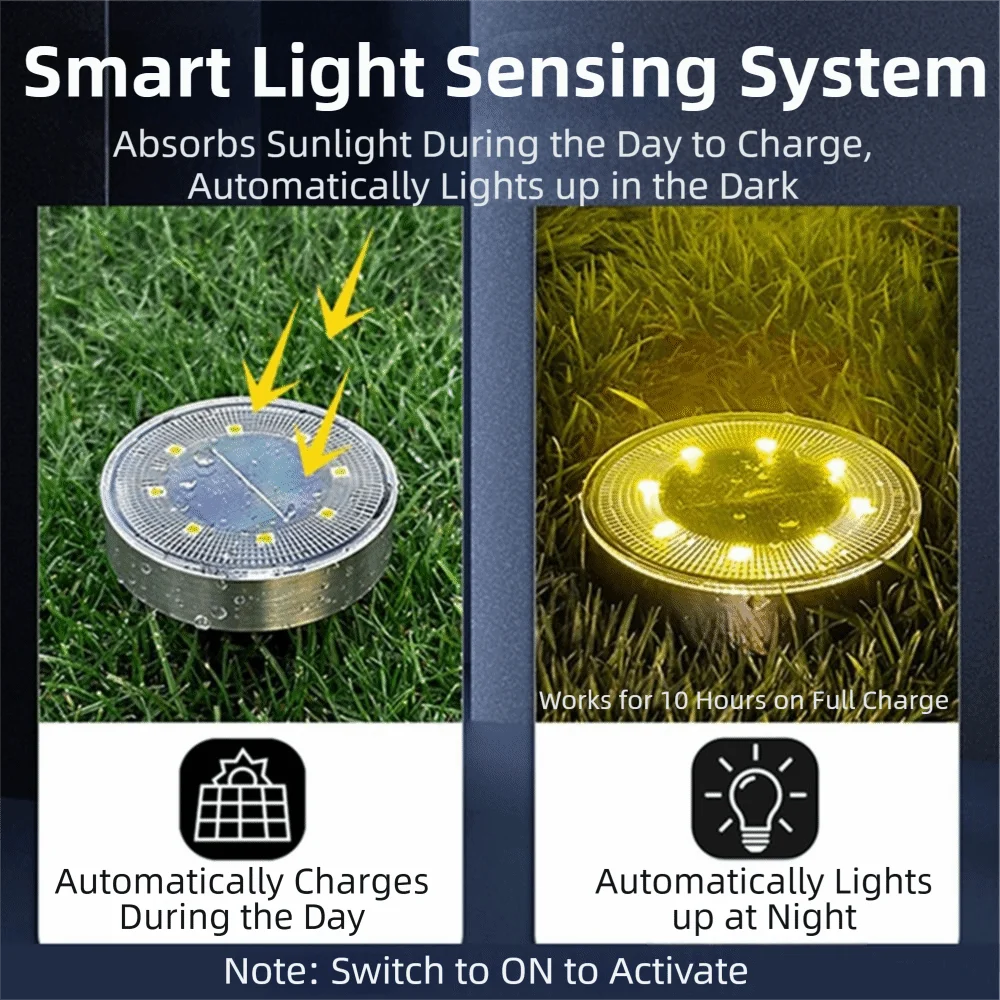 8 LED Solar Ground Light IP68 Waterproof | Auto On/Off