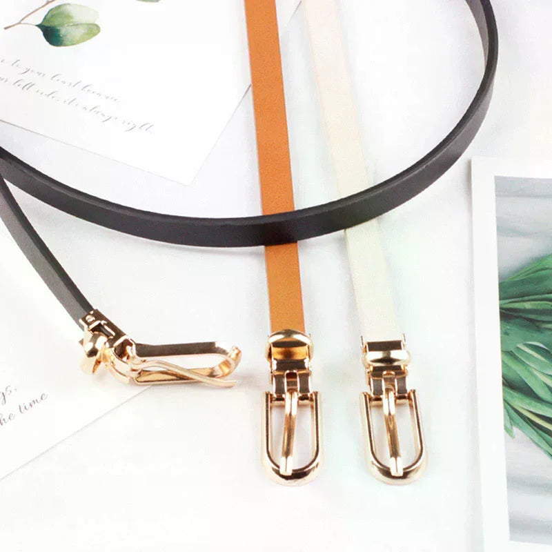 1PC Fashion Black White Gray Women Belts Thin Skinny Waistband Pin Buckle Adjustable Belt Summer Dress Jeans Strap Pu Belts Oasis Select