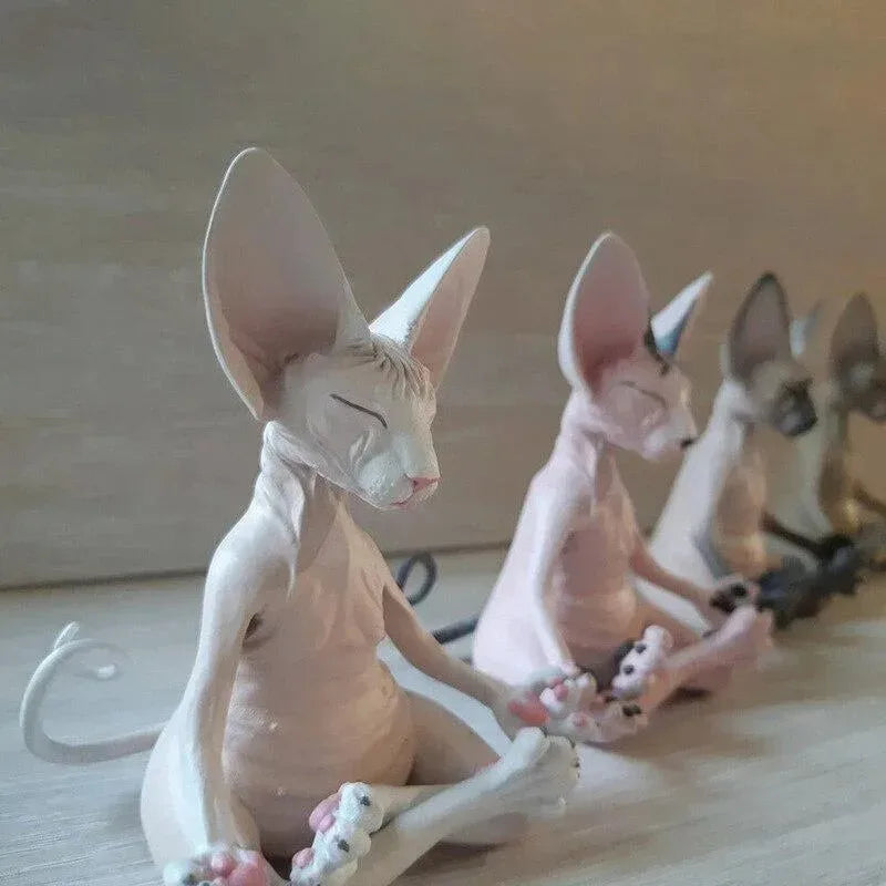Meditating Hairless Cat Figurine Yoga Sphynx Animal Statue Relax Style Mini Ornament for Desk Living Room Decoration Oasis Select