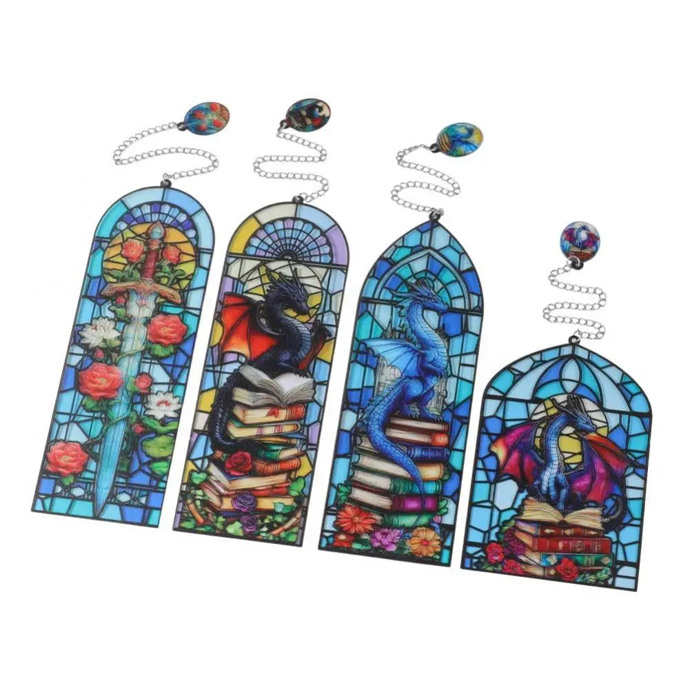 Vintage Stained Glass Dragon Bookmark Fourth Wing Fantasy Stationery Book Lover Gifts Reading Book Accessories Oasis Select