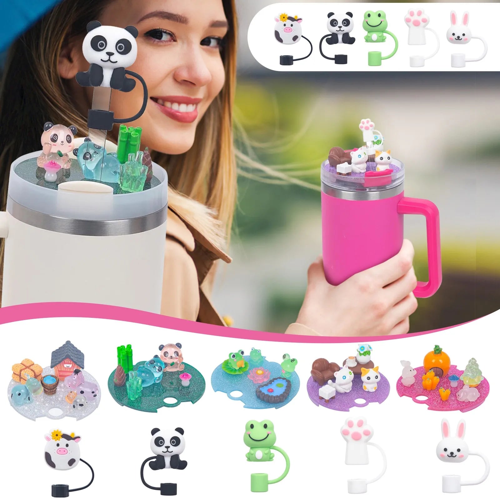 Accessories Charms Set Compatible with Stanley Trumbler 30oz/40oz, Stanley Cup Lid Accessories Charms & Silicone Straw Cover Cap Oasis Select