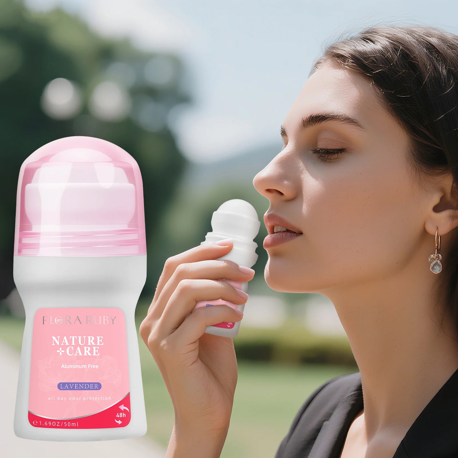 Flora Ruby Light Pink Series Deodorant Roll On Women All-Purpose Deodorant Roll Aluminum Free Easy to Carry Oasis Select