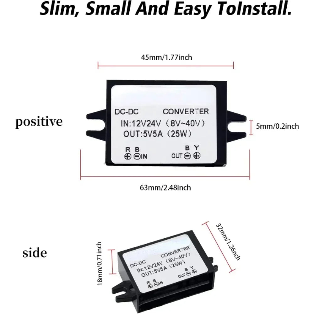 DC 12v 24v to 5v 5A 10A Step Down Converter Regulator Power Adapter Reducer for Car Electronics Truck Vehicle Boat Solar System Oasis Select