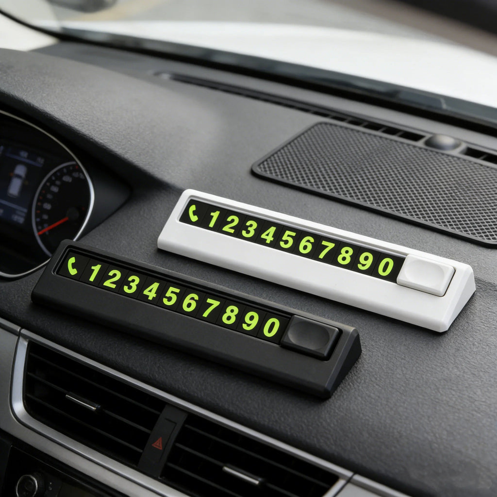 Luminous Temporary Parking Card – Sliding Cover Phone Number Plate