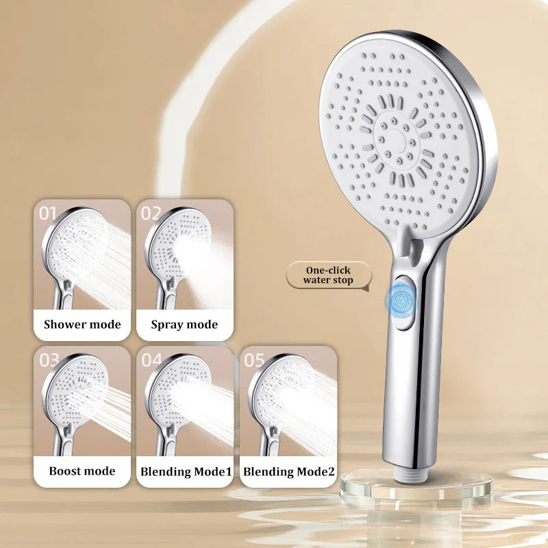 5-Function Handheld Shower Head | Filter & One-Touch Water Stop