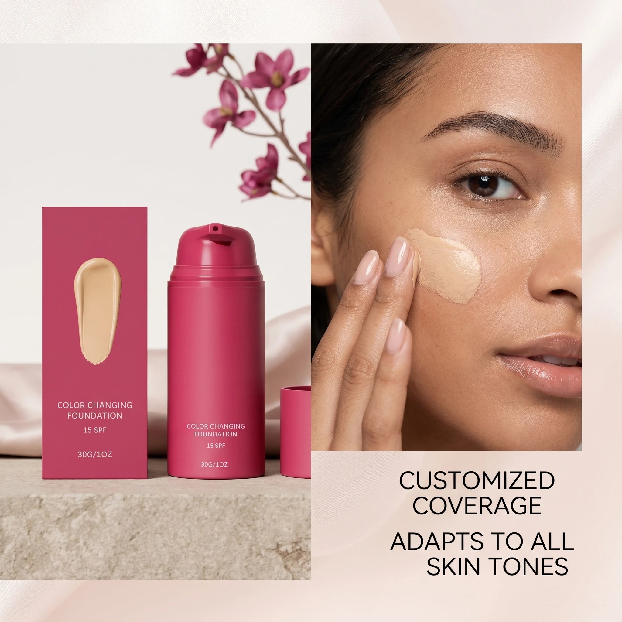Color Changing Foundation Natural Color Spf15 Sun Protection Makeup Full Coverage Even Skin Tone Lightweight Moisturizing Makeup Oasis Select