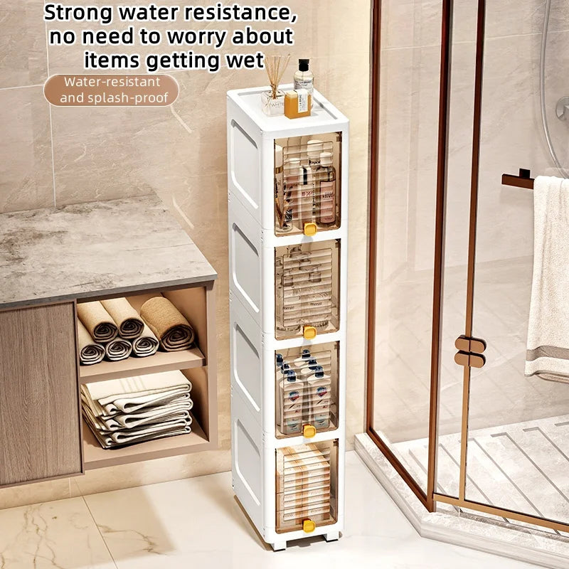 19cm Slim Storage Cabinet Flip-Top Organizer with Multi-Layer Shelves Large Capacity for Kitchen Living Room Bathroom Oasis Select