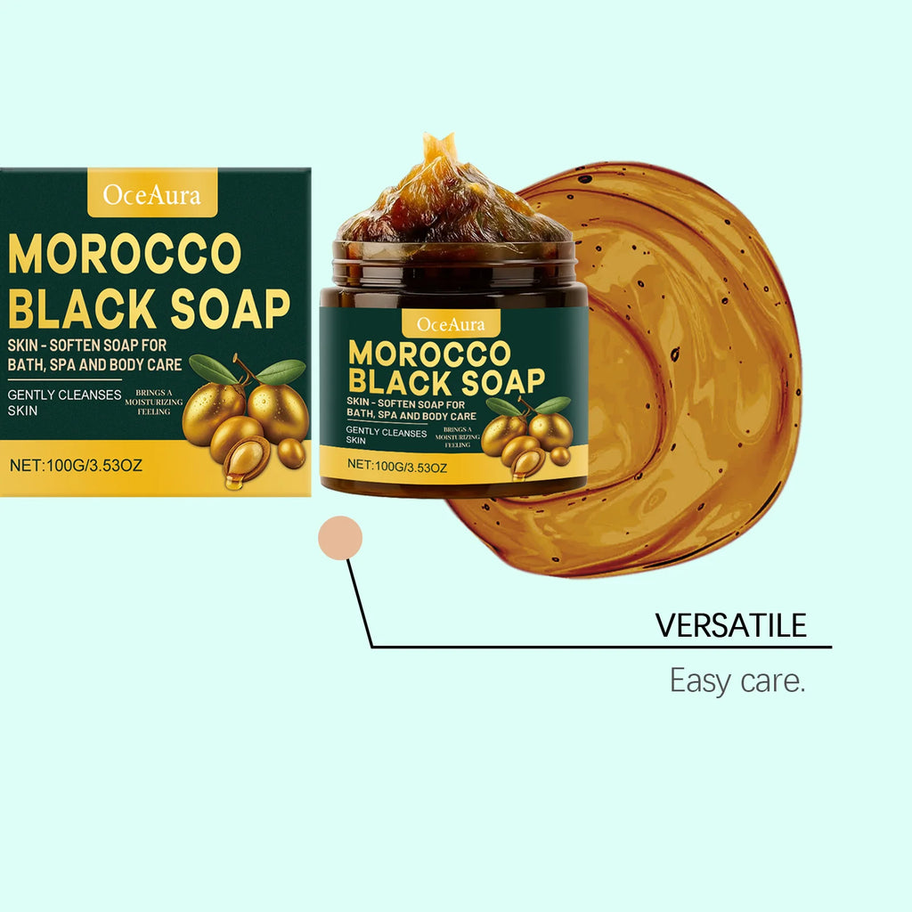 OceAura Moroccan Black Soap – Exfoliating Body Bar 100g