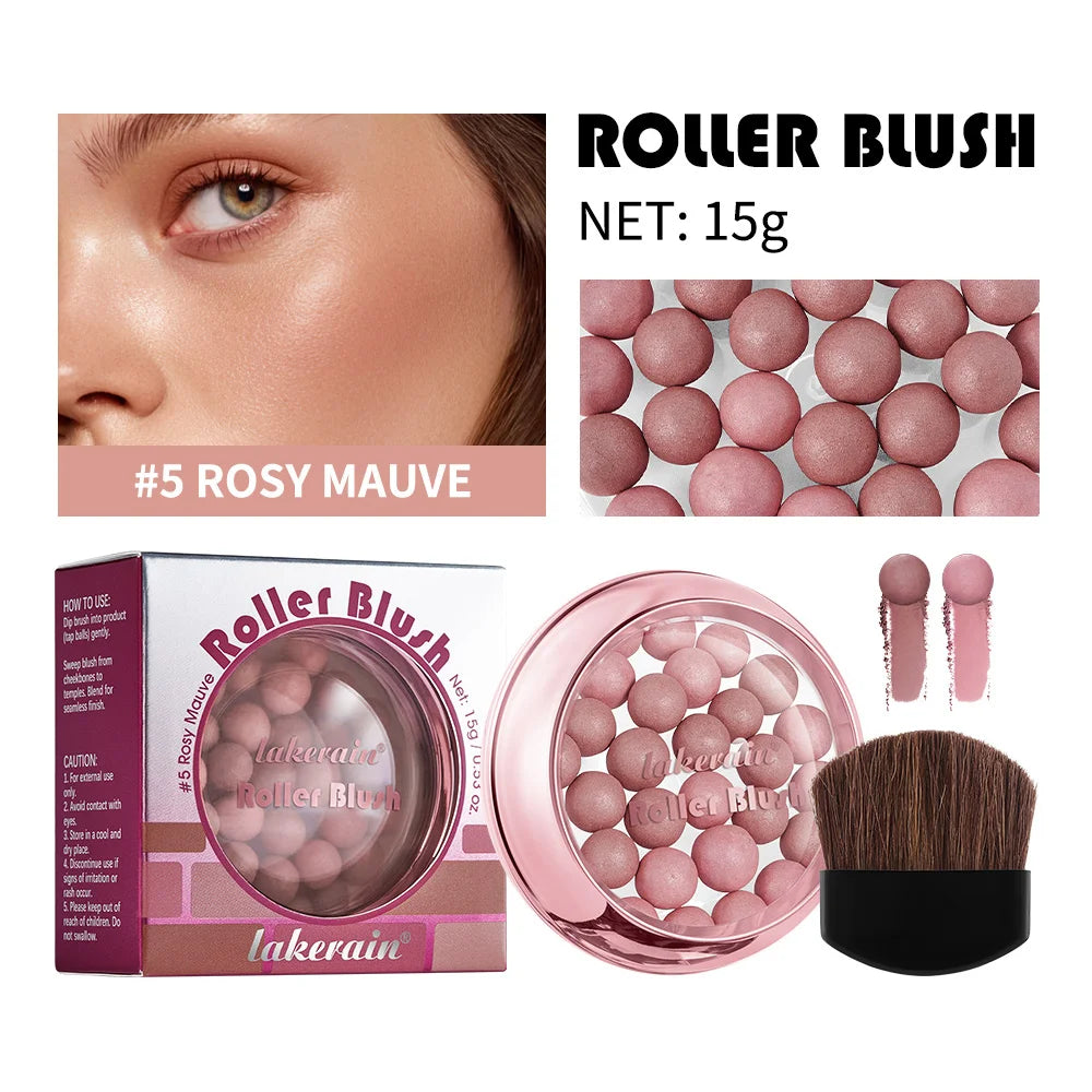 Spherical Roller Blush with Brush – Pearlescent Shimmer Finish