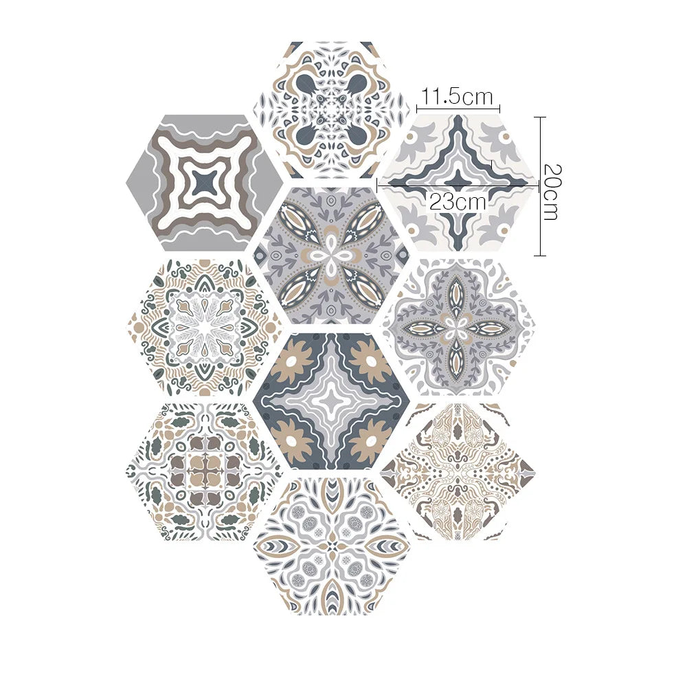 Stereoscopic simulation hexagonal self-adhesive ceramic tile decorative anti-skid coating twill film floor tile wall decor Oasis Select DB047 10pcs