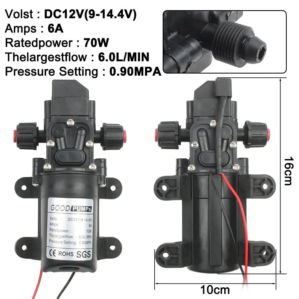 70W 130PSI High Pressure Durable Diaphragm Electric Self Priming Pump Water Pump Water Sprayer Car Washing Oasis Select