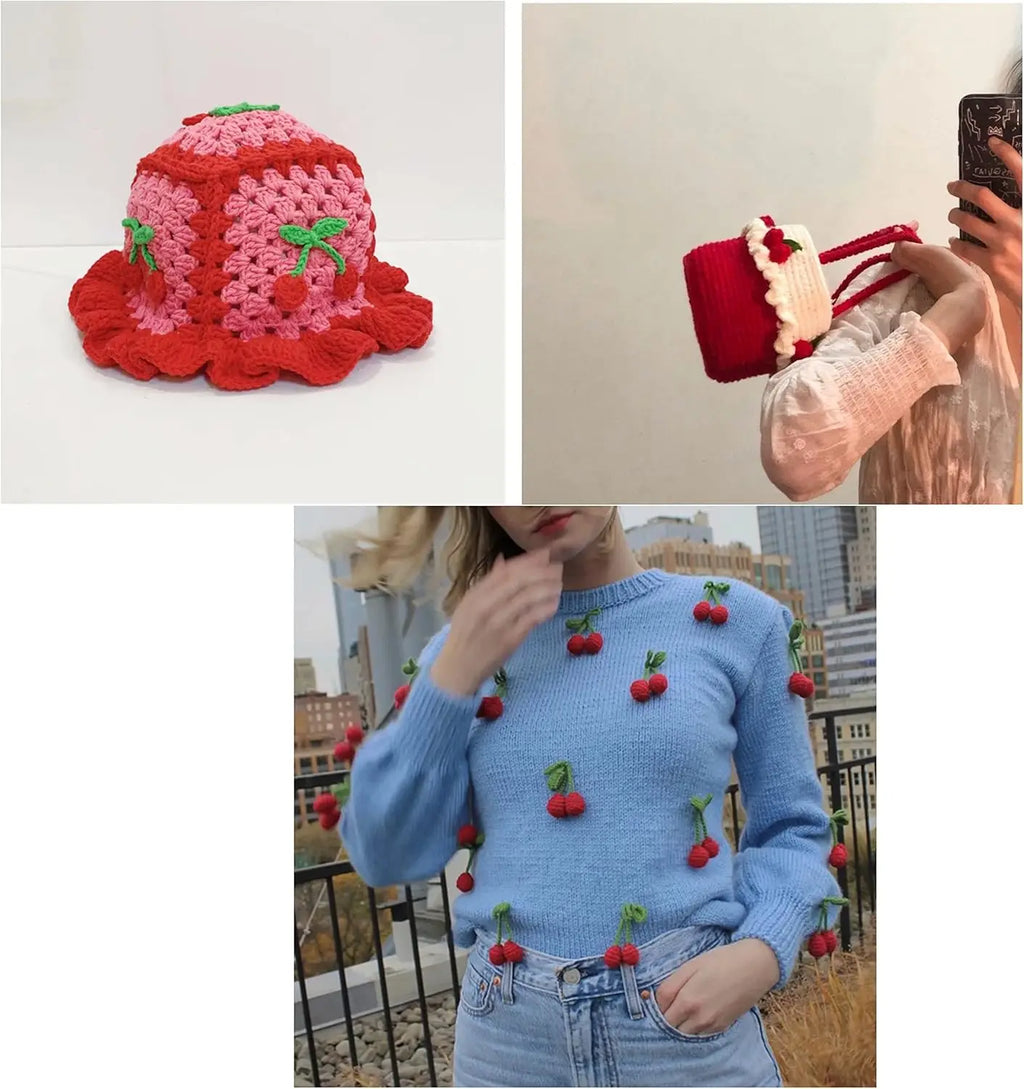Knitted Cherry Fruit Brooch – Cute Bag & Clothing Pin DIY