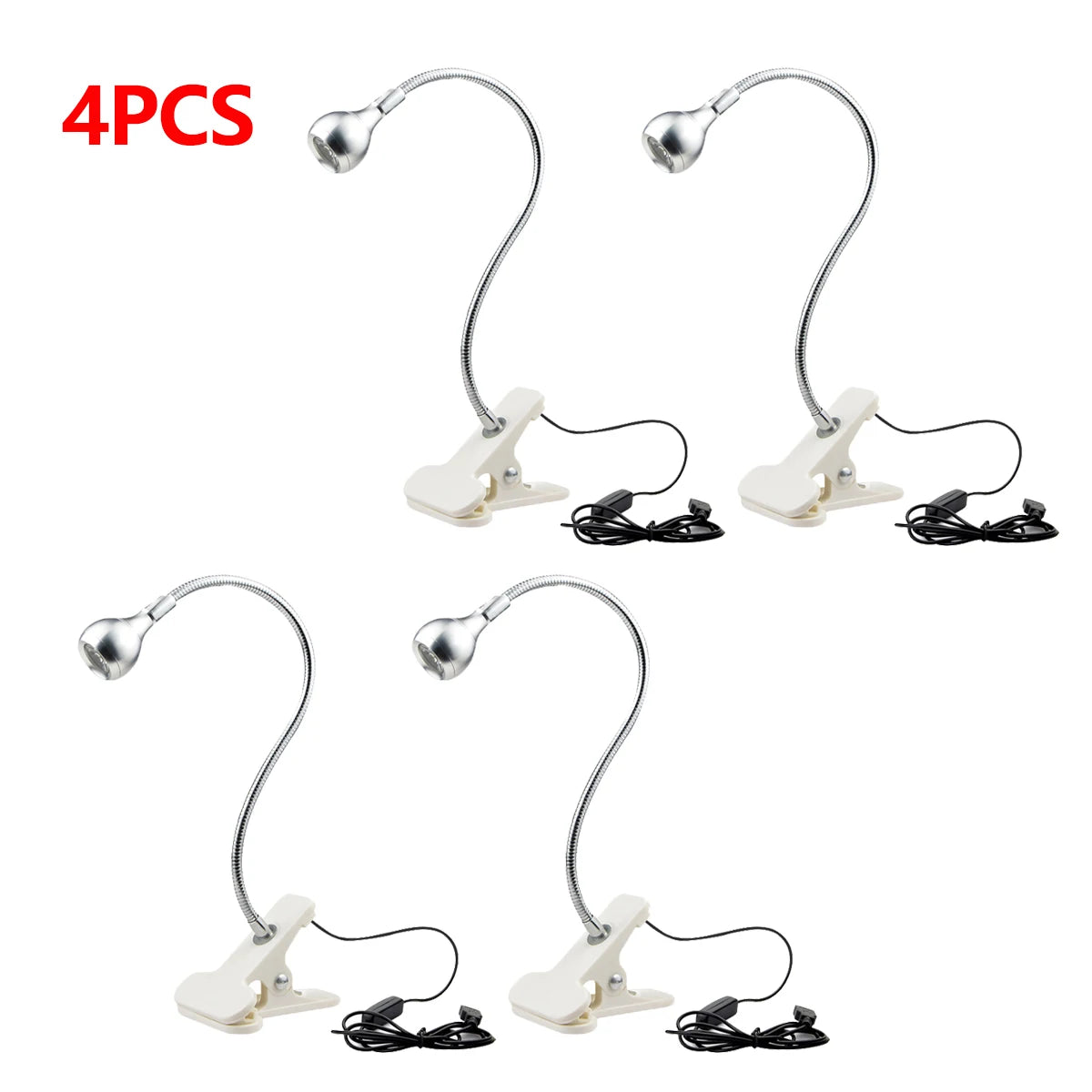 1-10Pcs Clip-On Light USB Power Reading Book Light For Power Bank Computer Interface,1W Flexible LED Table Lamp Night Lighting Oasis Select 4x Lamp Silver Shell White Light 1W