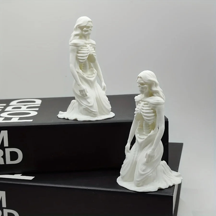 Gothic Skeleton Girl Statue 3D Printing Strange Skull Kneeling Position Statue Ornament Mini Handicrafts Home Desktop Decor Gift Oasis Select