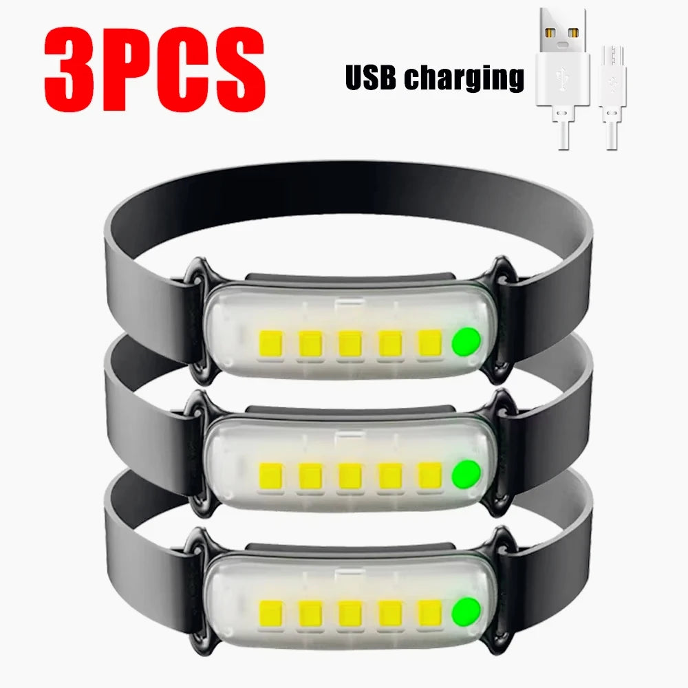 COB LED Headlamp Waterproof Mini LED Flashlight Fishing Head Lamp LED Flashlight Camping Hiking Lamp Working Camping Head Light Oasis Select 3PCS