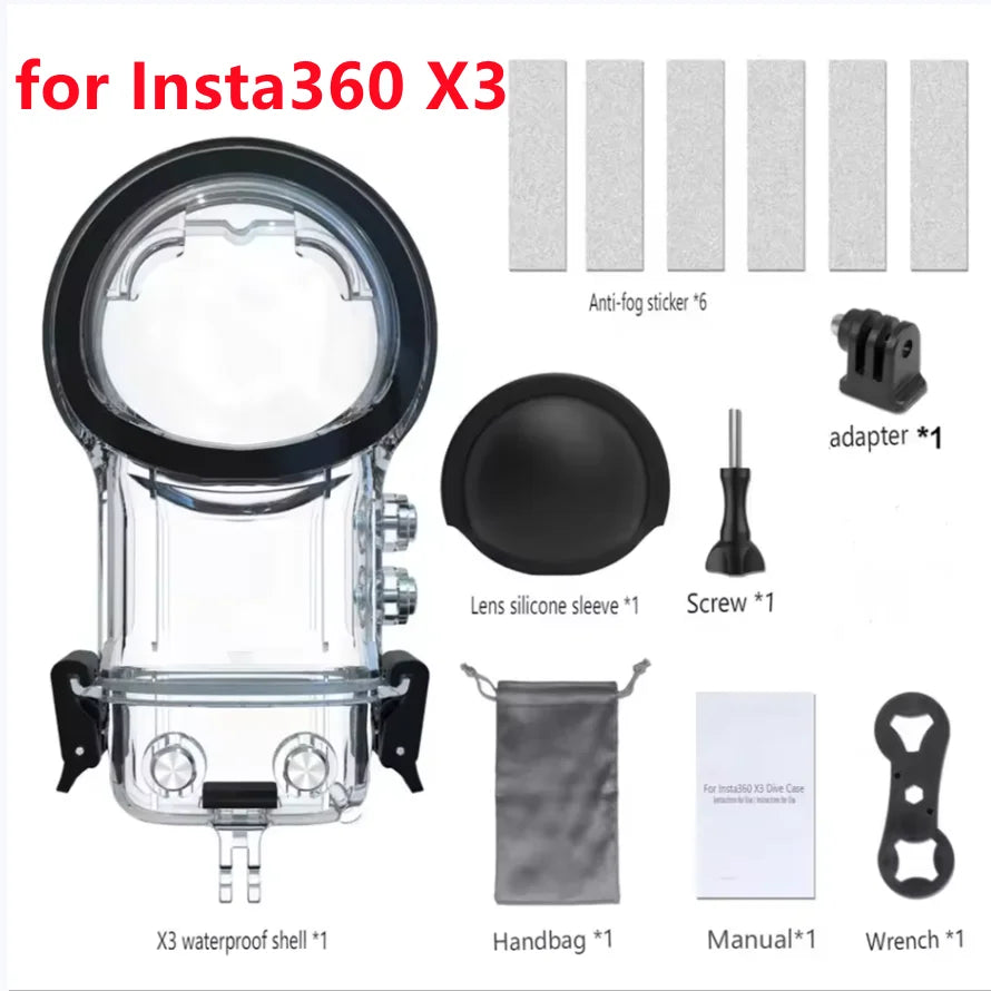 50M Waterproof Dive Case for Insta360 X5 X4 X3 Housing